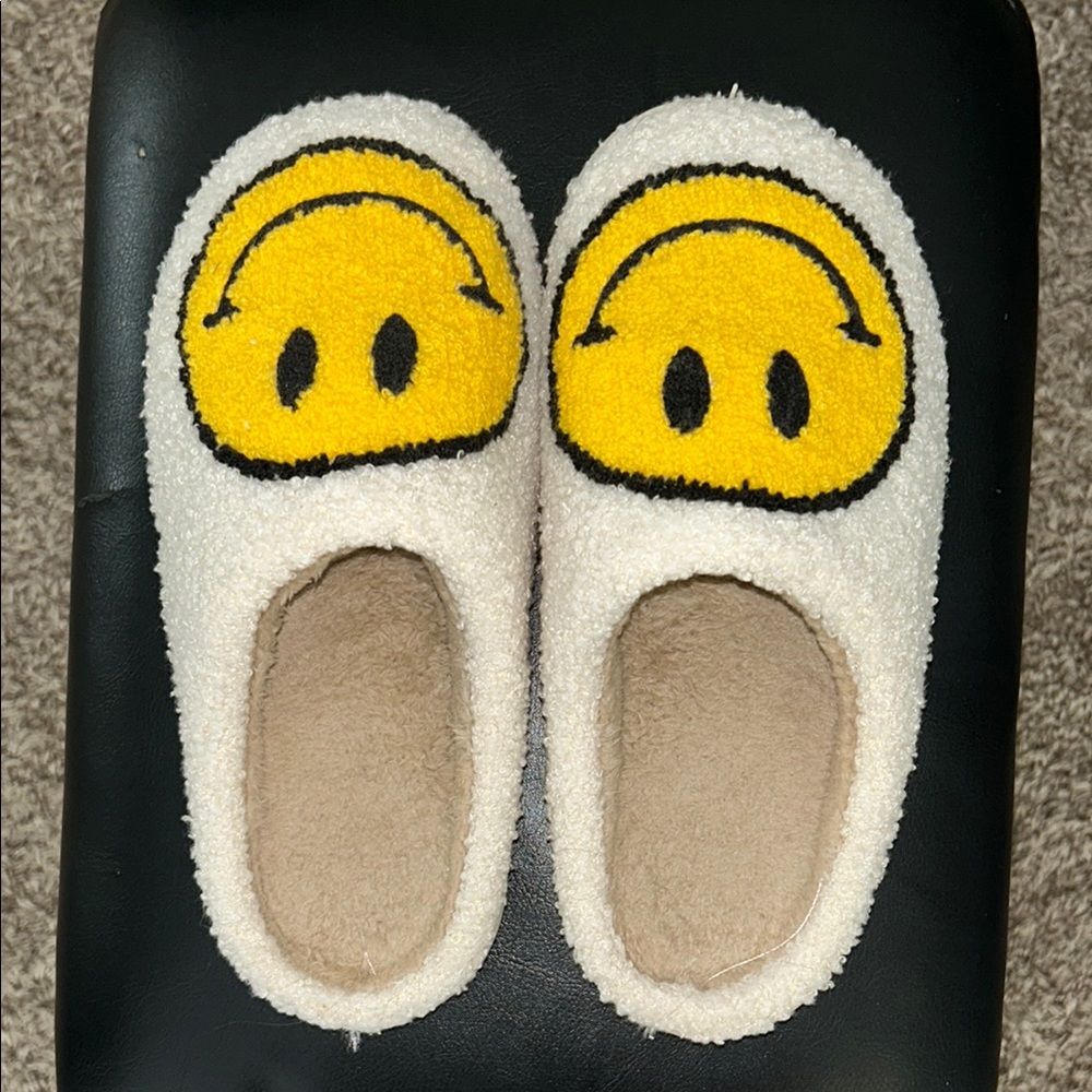 Cream and Yellow Smiley Face Slippers
